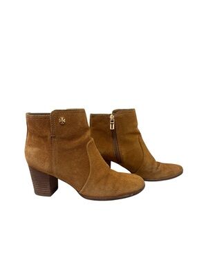 Tory Burch Sabe Caramel Tan Suede Ankle Boots